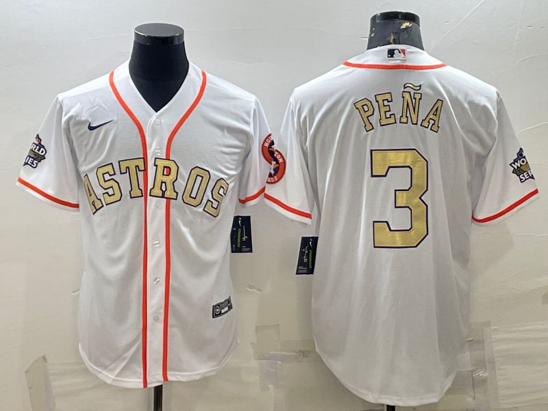 Men Houston Astros #3 Pena White Champion Gold Game Nike 2022 MLB Jersey